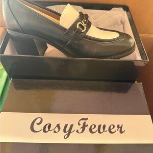 Fever Women's Black and Cream Heels